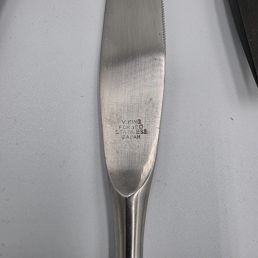 Viking Forged Stainless Steel Knives Japan 8 Piece Cosmic Black Metal Handle VTG